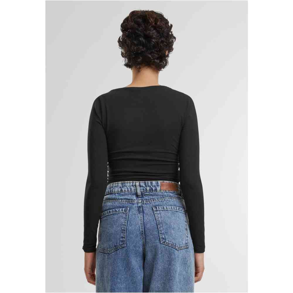 Urban Classics - Ruffled Super Slim Lange ärmel top - Schwarz